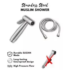 Stainless Steel Toilet Shower With Pipe | Bidet Sprayer for Bathroom With Chain Pipe (Complete Set)