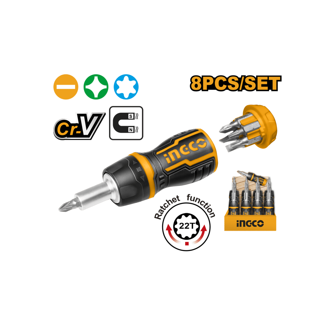 8 IN 1  Stubby ratchet screwdriver set AKISDS1728