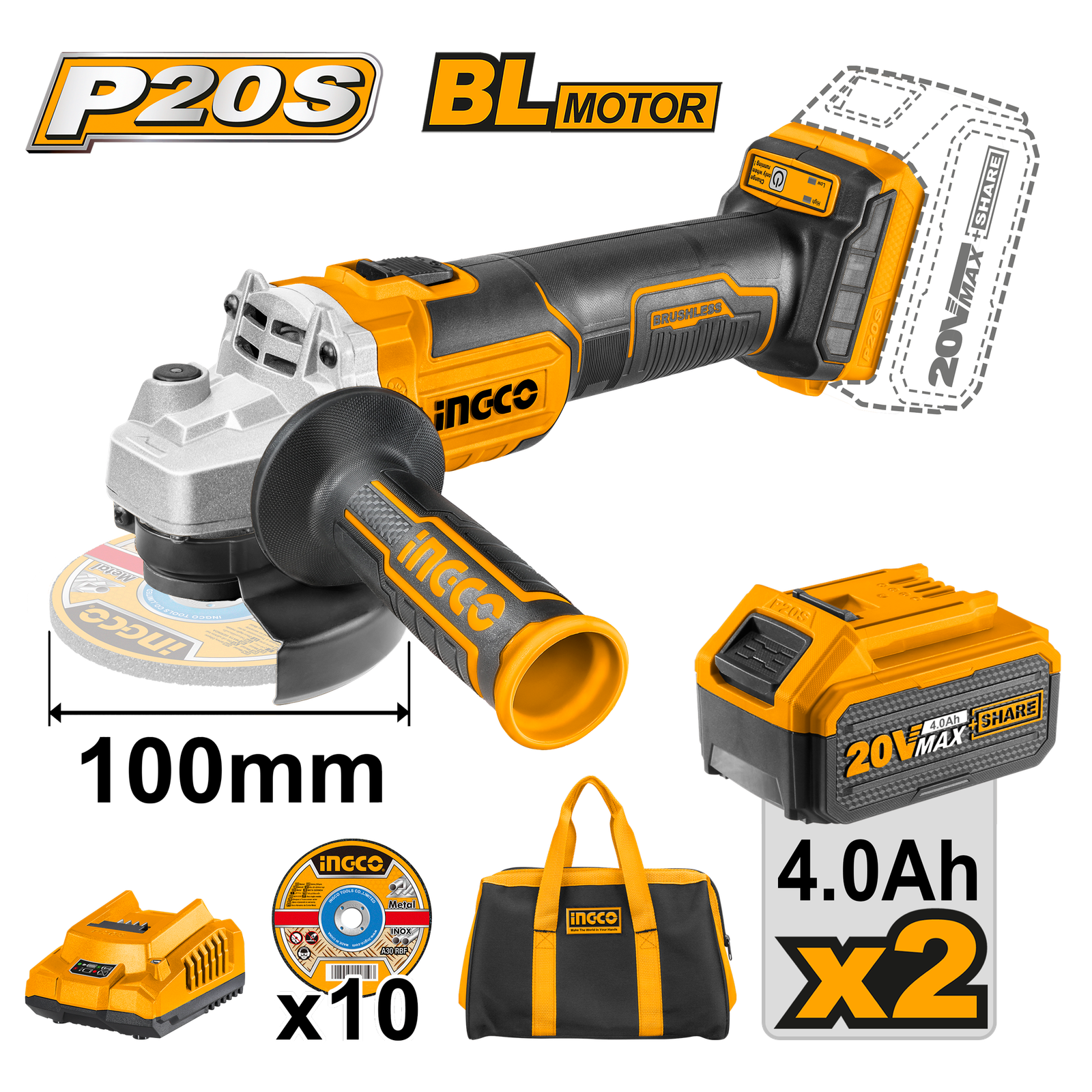 Cordless 4 Inch Angle Grinder CAGLI2010082