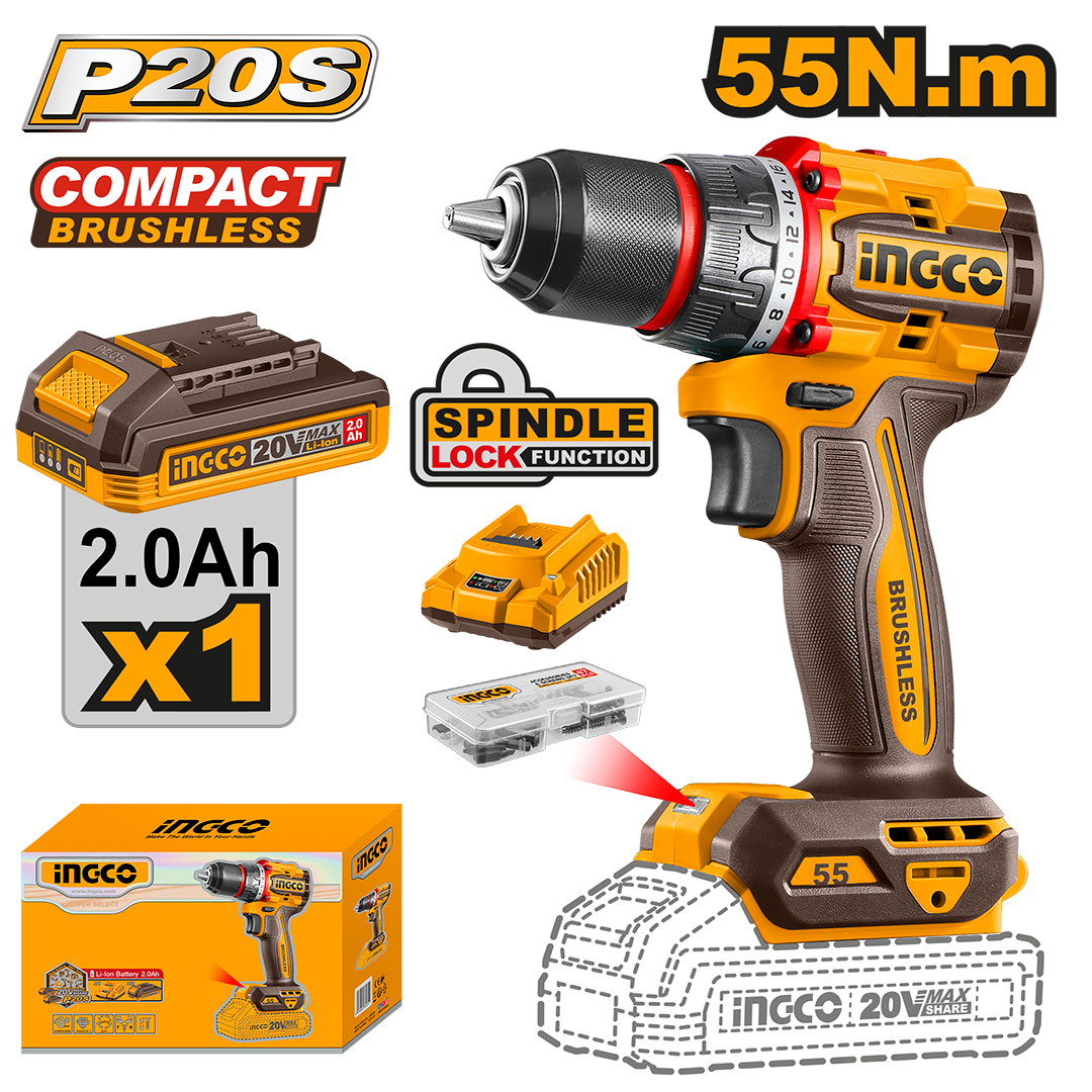 Ingco Compact Brushless Cordless Drill CDLI205582