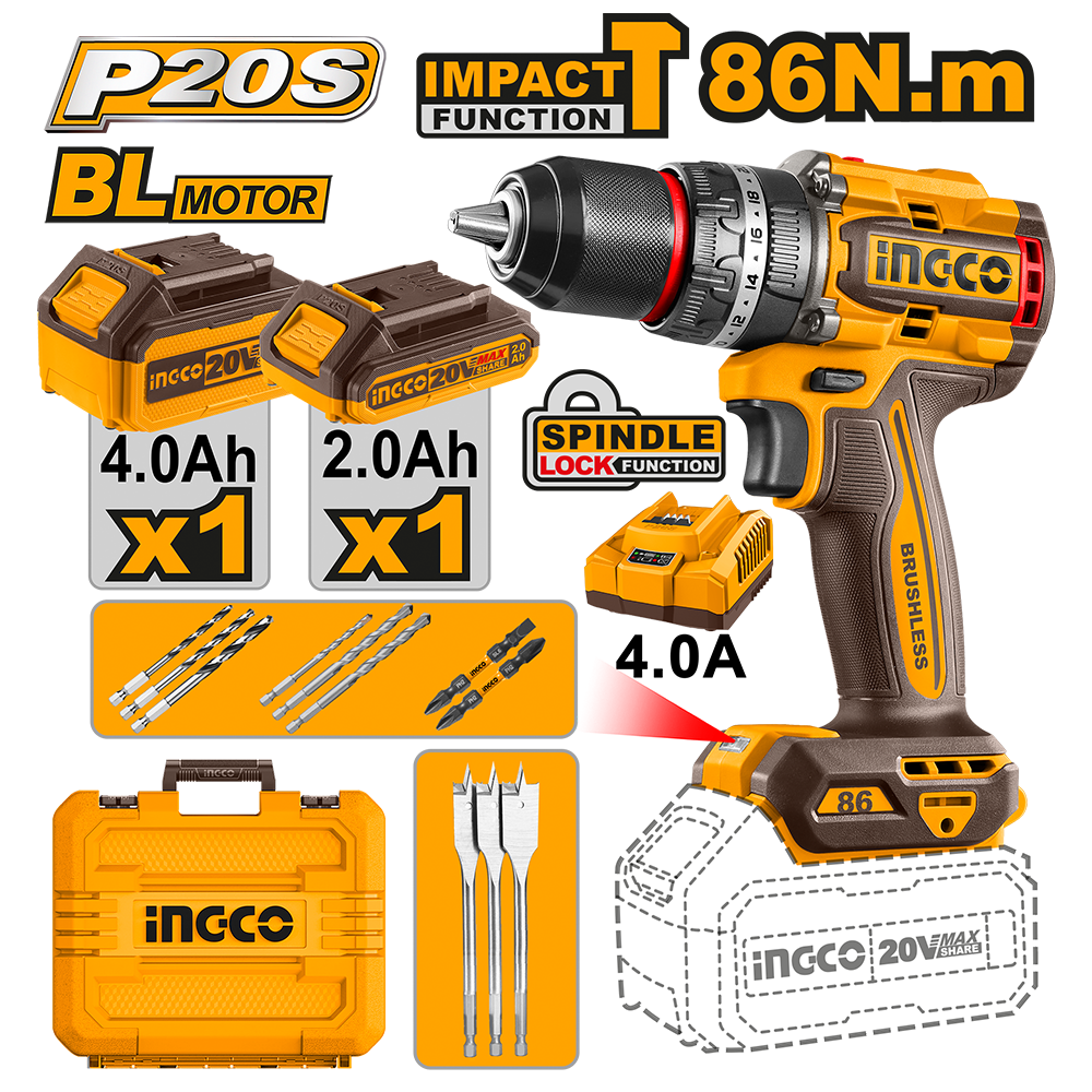 Ingco Brushless cordless impact drill CIDLI20868