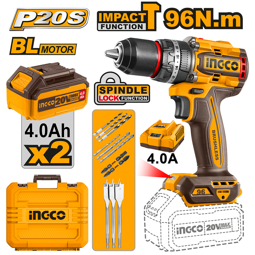 Ingco Brushless cordless impact drill CIDLI20968