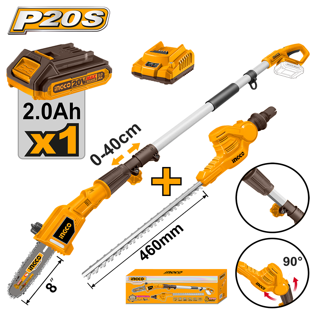 Cordless pole saw with pole hedge trimmer CPTS201681