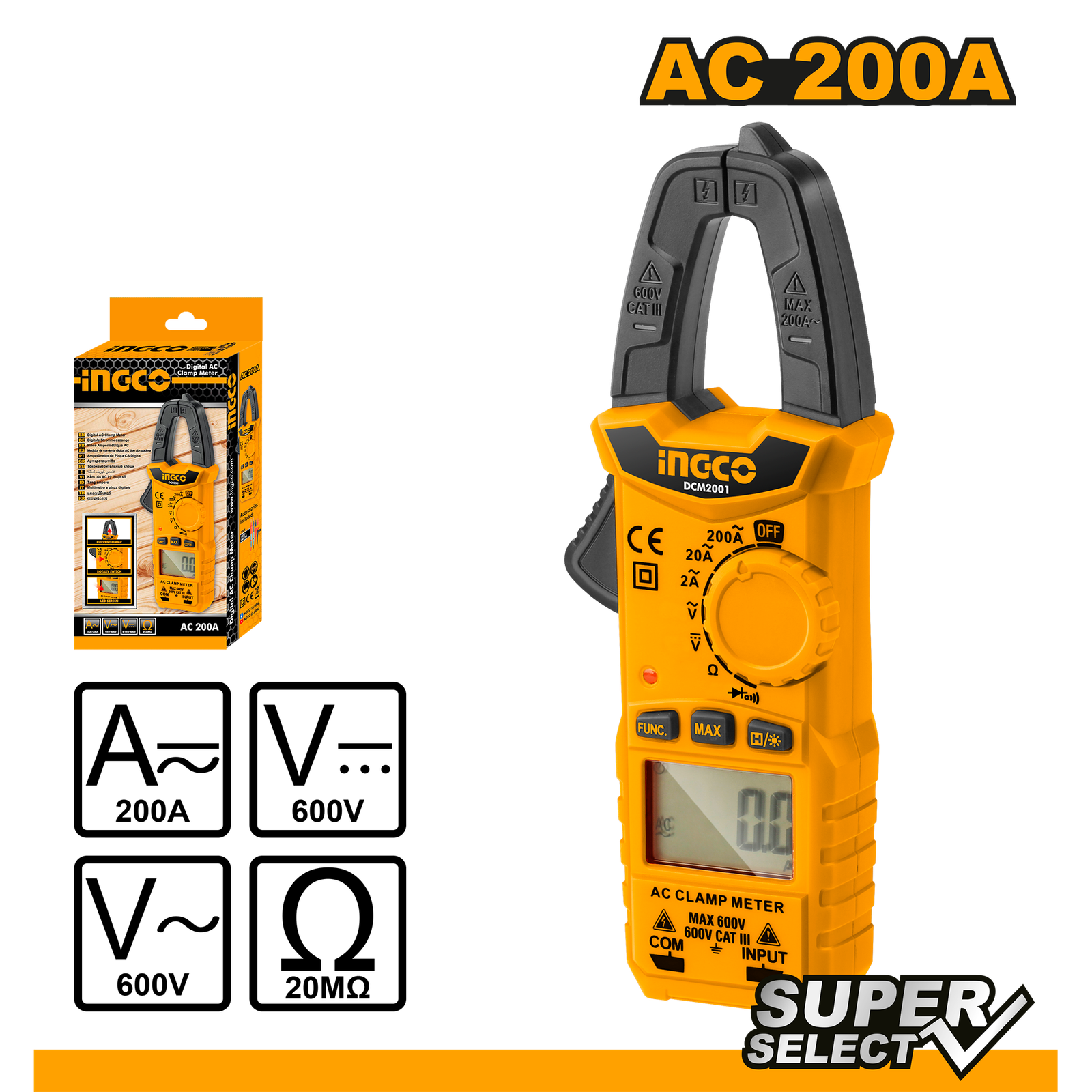 Digital Ac Clamp Meter 2A/20A/200A DCM2001