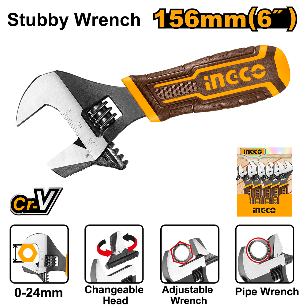 2-in-1 stubby adjustable wrench HADWS088