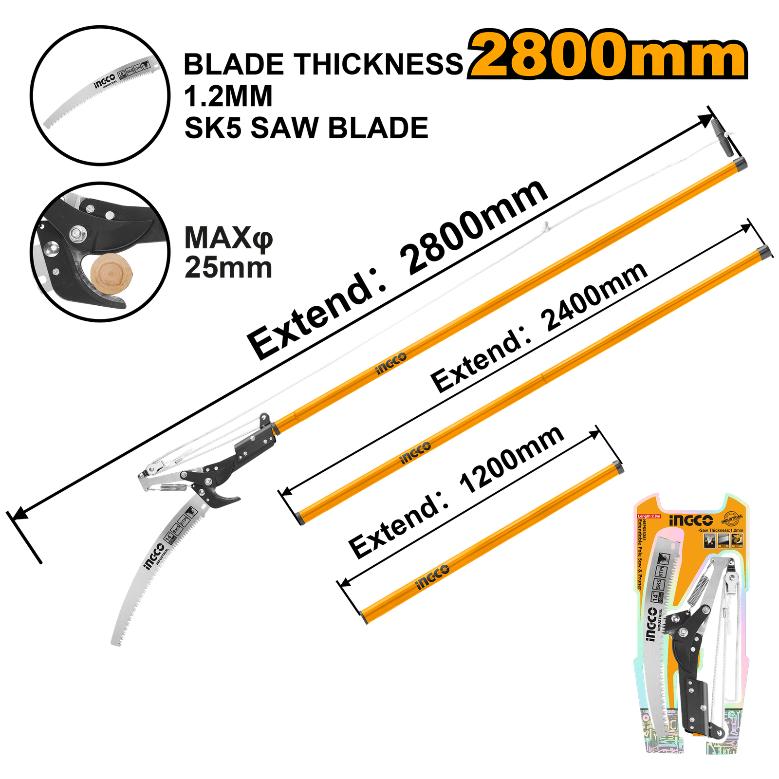 Extendable Pole Saw & Pruner 25mm  HEPS25281