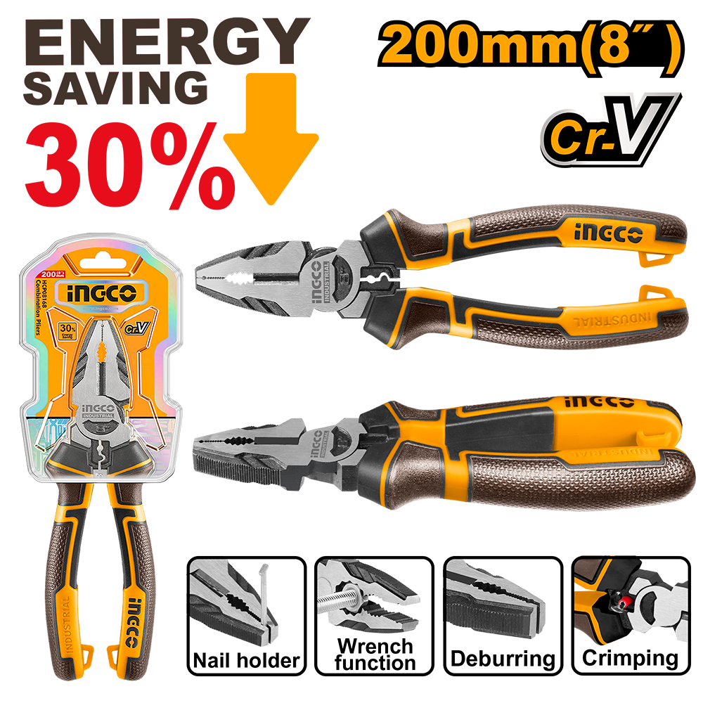Ingco High Leverage Combination Pliers 8"/200mm HHCP28200