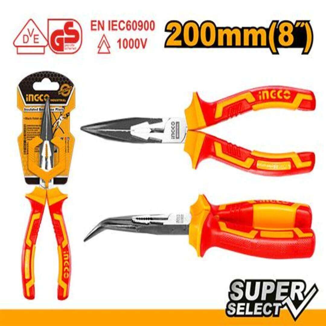 Ingco Insulated Bent Nose Pliers 8"/200mm HIBNP28208