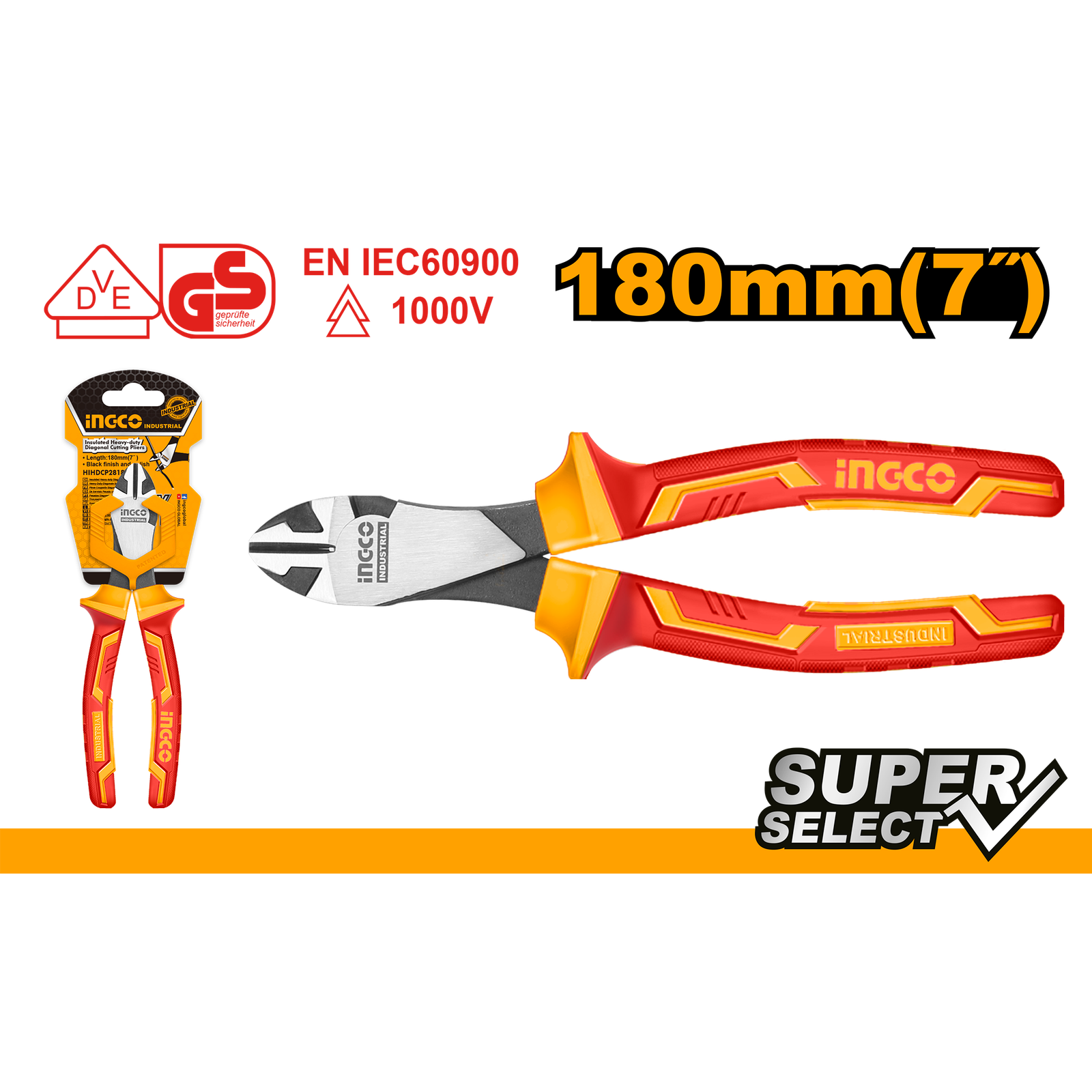 Insulated Heavy-Duty Diagonal Cutting Pliers 7"/180mm HIHDCP28188