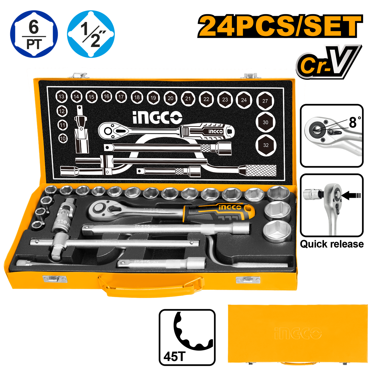 24Pcs 1/2" Socket Set  HKTS0243