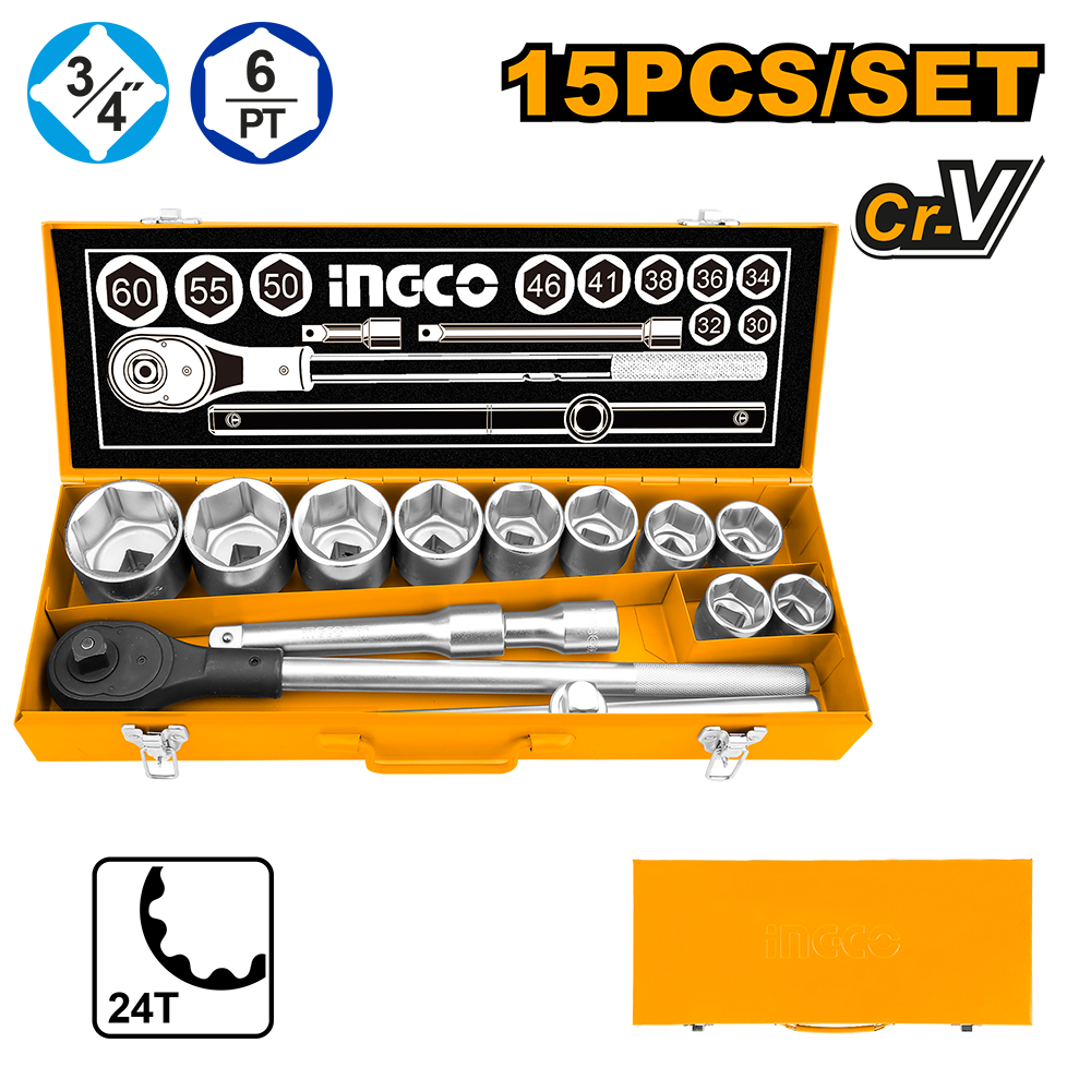 15 Pcs 3/4" socket set HKTS034151