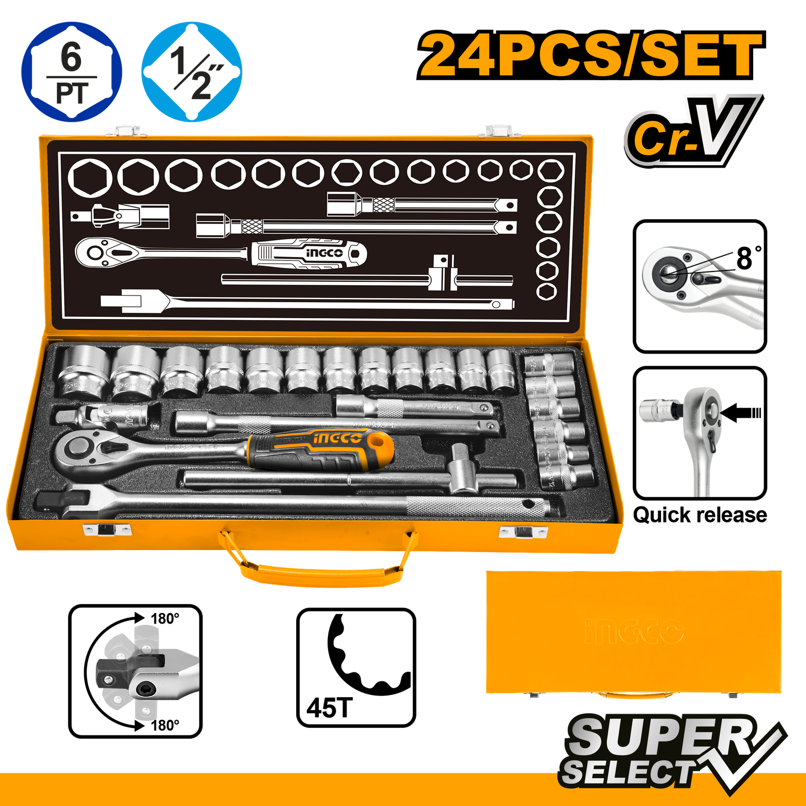 24 Pcs 1/2" Socket Set  HKTS12242