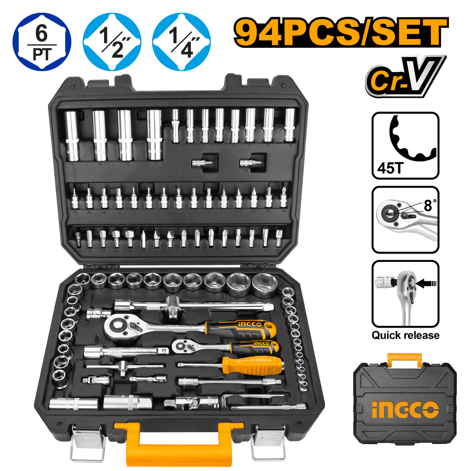 94Pcs 1/4" And 1/2" Socket Set  HKTS42941