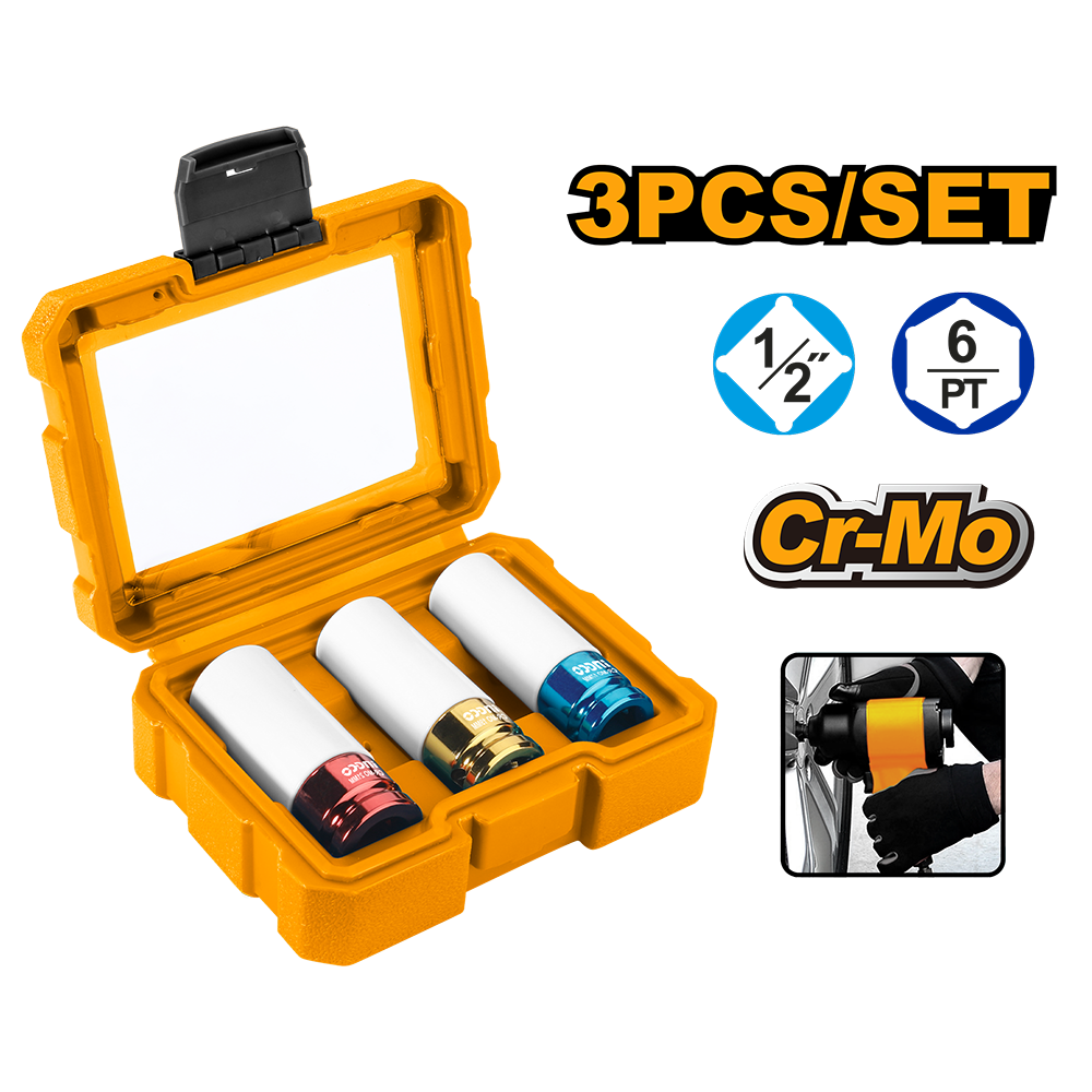 3Pcs 1/2" Non-Marring Lug Nut Socket Set HNMLNS031