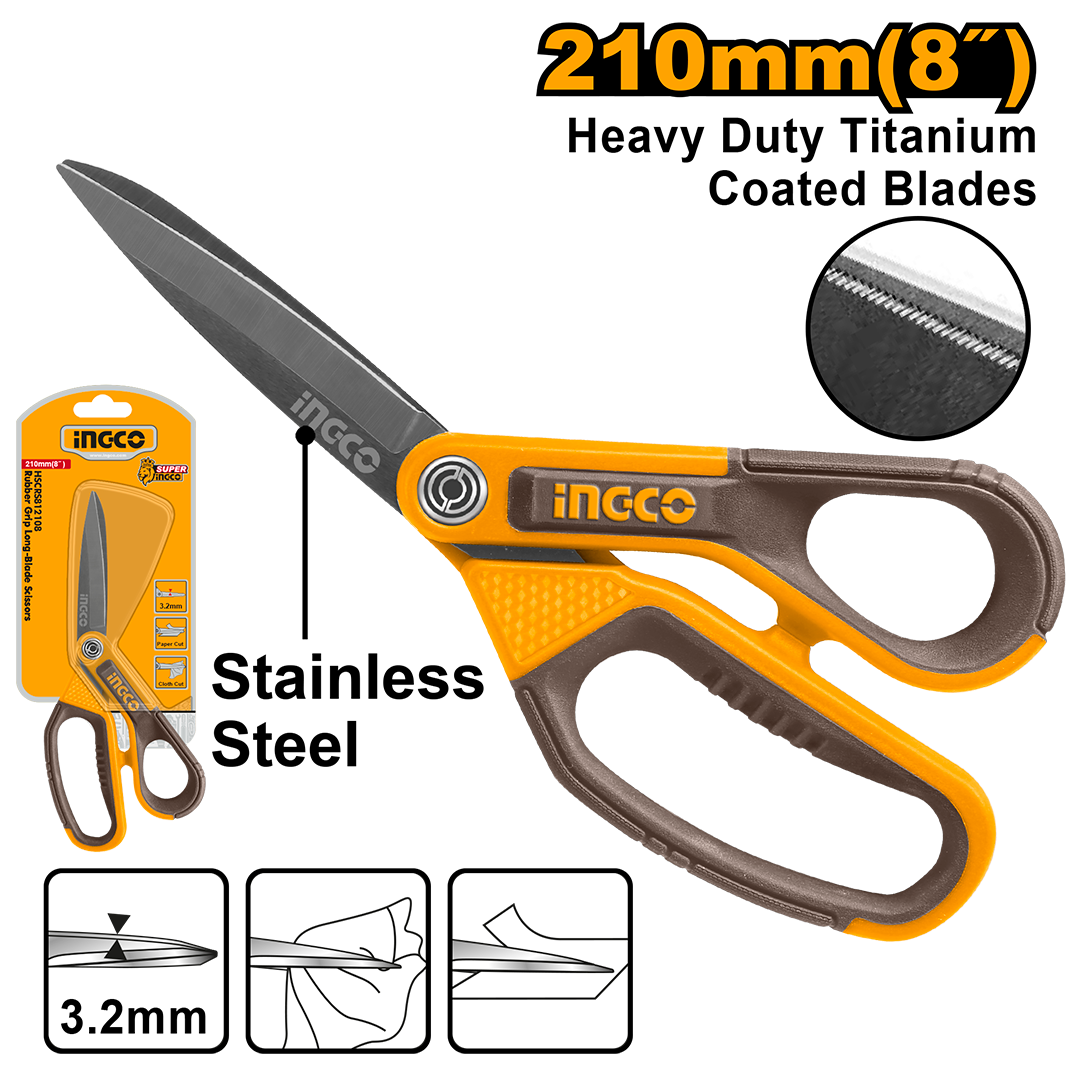 Ingco Rubber grip long-blade scissors HSCRS812108