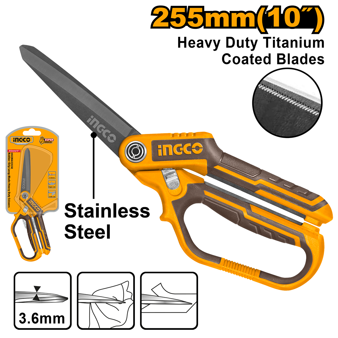 Ingco Rubber grip long-blade heavy duty scissors HSCRS832558