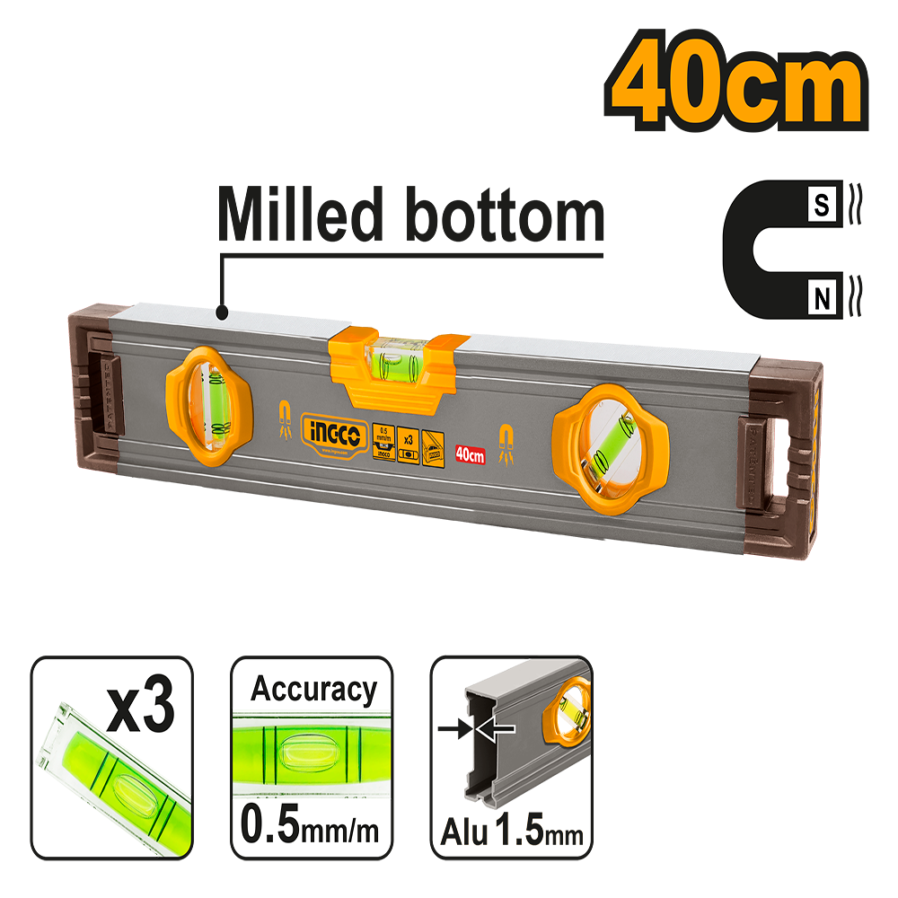 Ingco Spirit level with powerful magnets HSL38040M