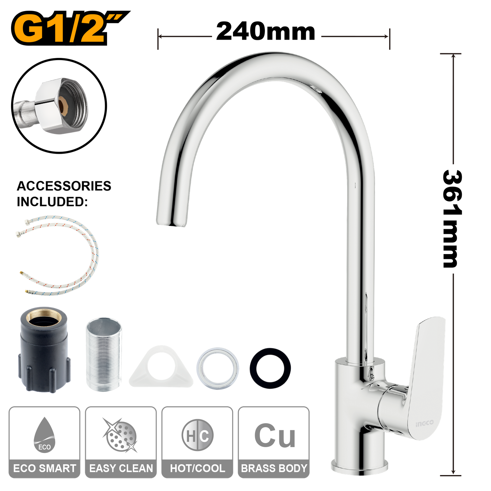 Ingco Single Lever Sink Mixer  HSLBM23401