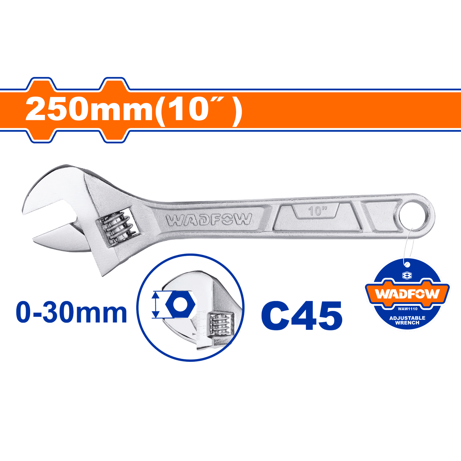 Wadfow Adjustable wrench Length:250mm(10") WAW1110