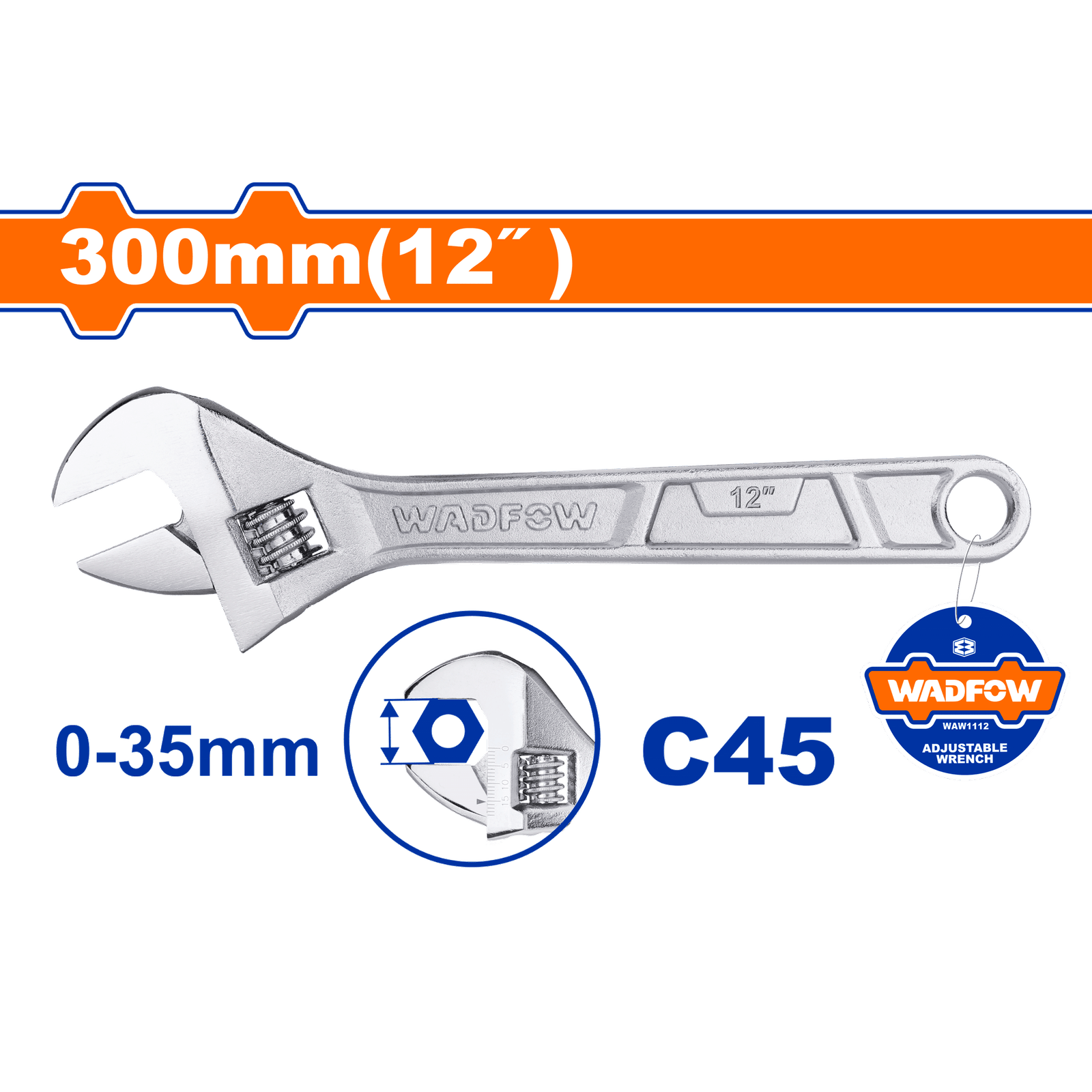 Wadfow Adjustable wrench Length:300mm(12") WAW1112