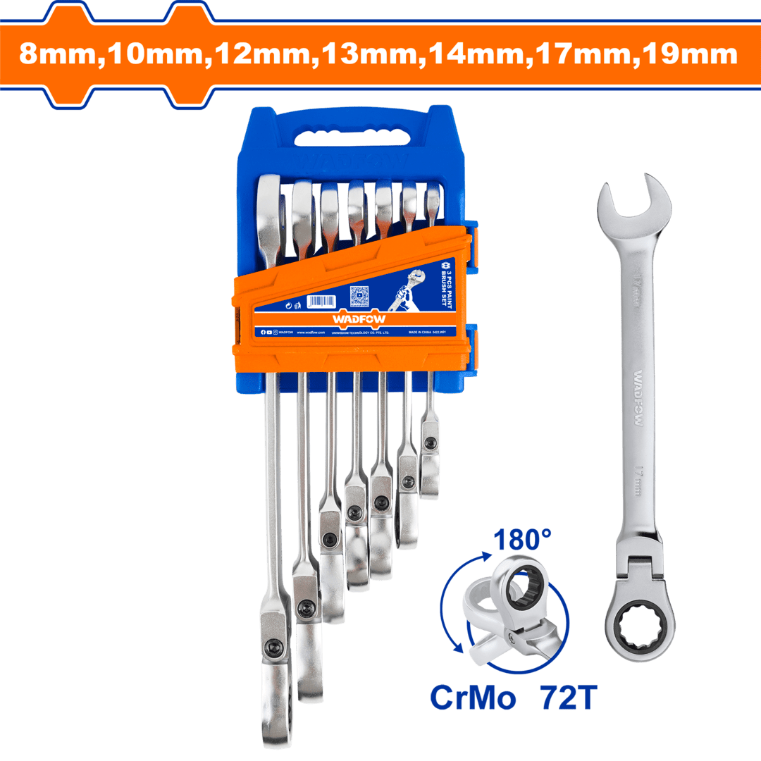 7 Pcs flexible ratchet spanner set Size:8-19mmWSP5207