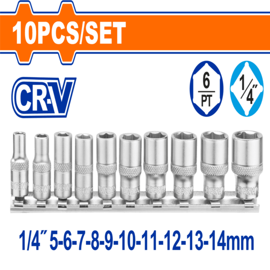 Wadfow 10 Pcs 1/4" Socket set WST4410